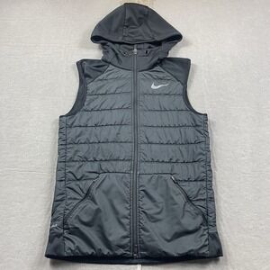 Nike Vest‎ Mens Small Black Dri-FIT Hooded Puffer Insulated Full Zip 864121-010